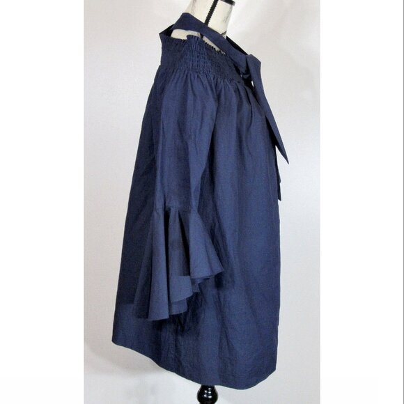 SOPRANO Navy Strapless 3/4 Sleeve Flair Cuff Tie-Front Top, Womens Size Large - Picture 2 of 4